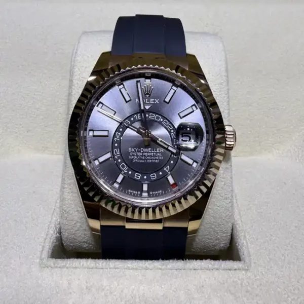 Rolex Sky Dweller Slate Rose Gold Oysterflex 336235 - 2024 Pre-Owned - Close front