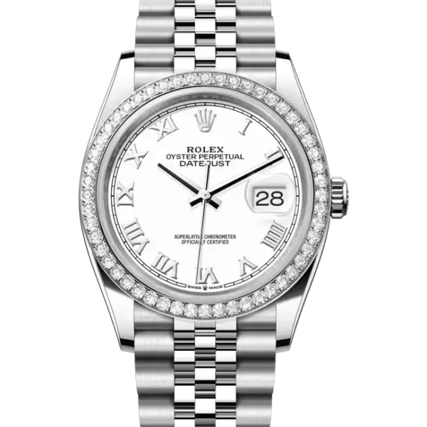 Rolex Datejust 36 White Roman Dial Diamond Bezel Jubilee 126284RBR