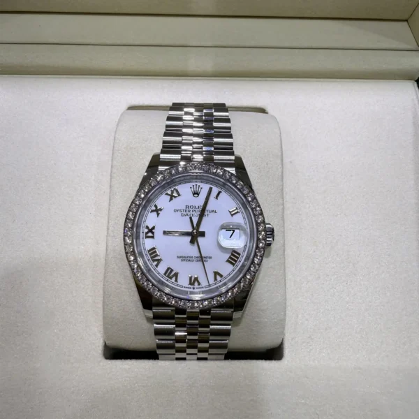 Rolex Datejust 36 White Roman Dial Diamond Bezel Jubilee 126284RBR - In box